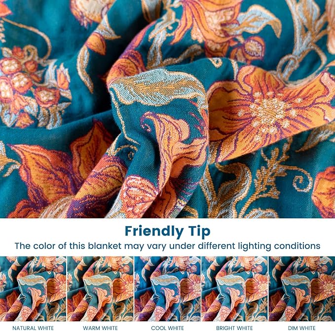 Boho Throw Blanket 50"x60" 100% Cotton Couch Blanket, Breathable Lightweight Spring Decorative Reversible Blankets with Fringe for Sofa Chair Bed Vintage Decor