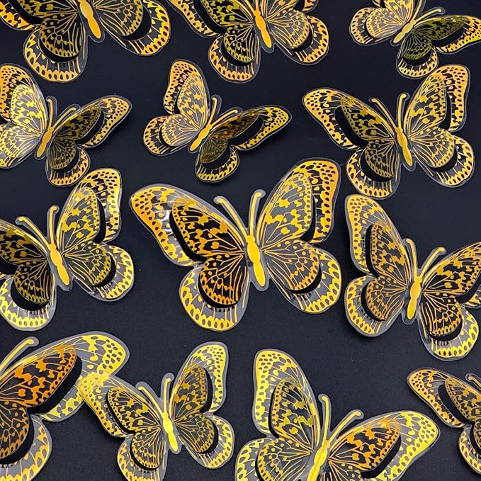 Gold Butterfly Wall Sticker - 60pcs Butterflies Mural Wall Stickers for Home Room Decoration, Brithday Wedding Party Festival Decorations Reusable Removable Decor