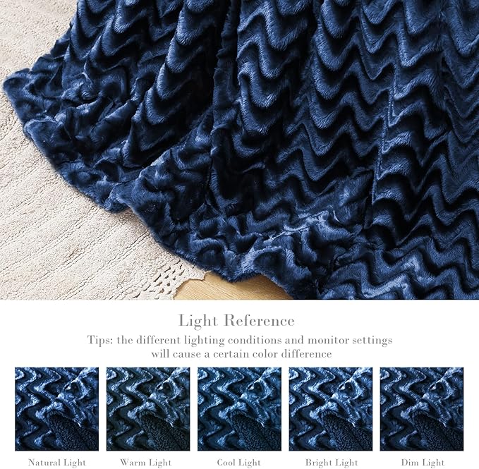 Whale Flotilla Faux Fur Sherpa Twin Size Blanket for Bed, Cozy Reversible Fuzzy Fluffy Plush Blankets for All Season, Warm and Soft, 60x80 Inch, Navy