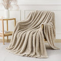 Khaki Throw Blanket for Couch Sofa 50x60 inches Striped Fleece Blankets Room Home Decor Lightweight Plush Soft Cozy Gifts for Women Mom Girls