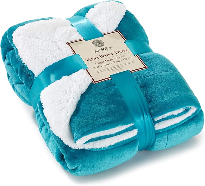 Genteele Sherpa Throw Blanket Super Soft Reversible Ultra Luxurious Plush Blanket, 50 x 60 inches, Teal/White