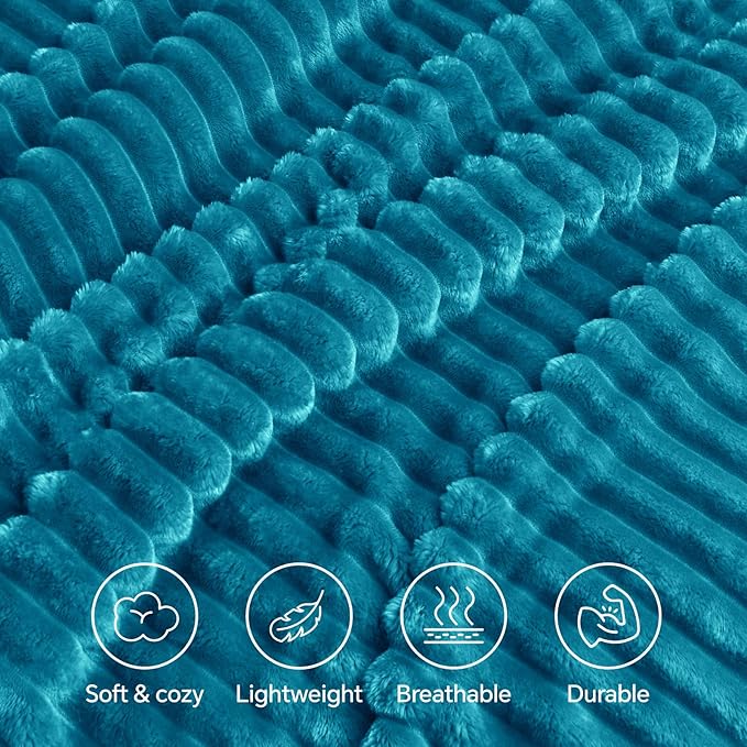 INFIIXSO Sherpa Fleece Queen Size Blanket - Super Soft & Warm Striped Fleece, Cozy Plush Fluffy Large Bed Blanket All Season Use (Teal, 90x90 Inches)