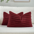 FUTEI Burgundy Decorative Throw Pillow Covers Set of 2, 12x20 Inch Soft Fluffy Faux Fur Plush Striped Lumbar Pillowcases, Modern Home Decor for Couch Bed Living Room