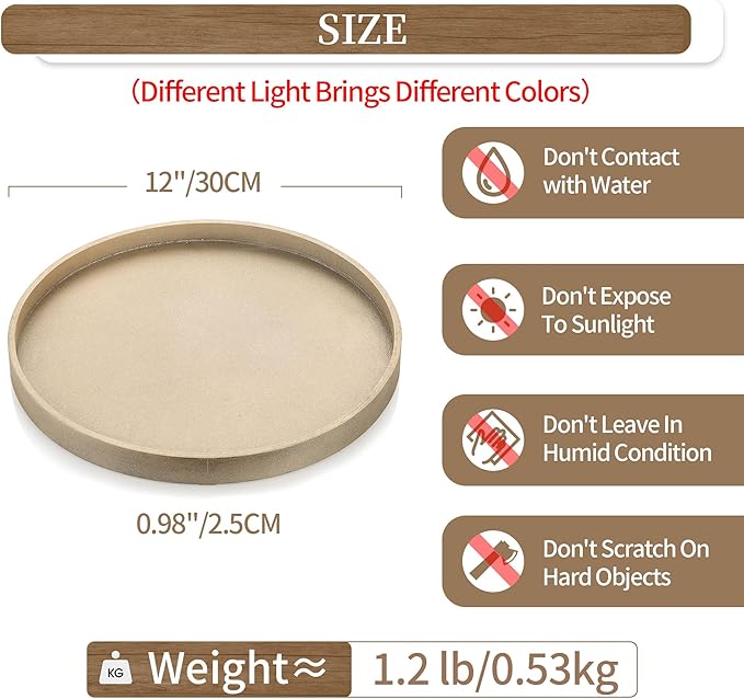 Hanobe Candle Plate Holder Tray: Champagne Gold Round Wood Candle Plate Decorative Centerpiece Small Tealight Pillar Trays for Living Room Dining Coffee Table Home Decor