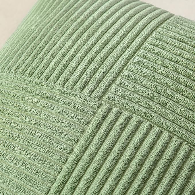 MIULEE Sage Green Decorative Throw Pillow Covers 16x16 Inch for Couch Bed Sofa Spring Decor Pack of 2 Boho Farmhouse Throw Pillows Soft Cross Corduroy Patchwork Textured Cushion Cases