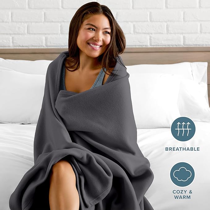 Bare Home Polar Fleece Blanket - King - Grey - Warm & Cozy - Premium Fleece - Throw for Bed, Sofa, Camping, Travel and Cold Nights - Lightweight Blanket (King, Forged Iron Grey)