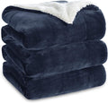 Bedsure GentleSoft Sherpa Fleece Blanket Queen Size for Bed, Non-Heated, Thick and Warm Throw for Women and Men, Soft Fuzzy Plush Weight Queen Blanket for Winter, Navy, 90x90 Inches
