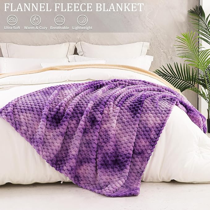 Exclusivo Mezcla Fleece Queen Blanket for Bed, Extra Large Fuzzy Tie-dye Purple Bed Blankets, Soft Cozy Plush Sofa Throws for All Seasons, 90x90 Inches