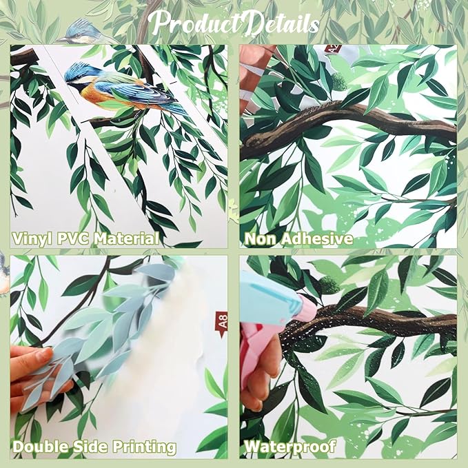 Large Green Tree Leaves Wall Stickers,3 Sheets Hanging Vine Tree Wall Decals Peel and Stick Waterproof Leaves Branch Wall Murals Decor for Living Room (Green Leaves, 11.8 * 35.4inch)