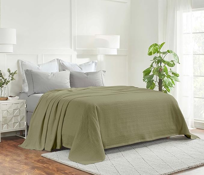 Superior JENA Cotton Blanket, for Picnic, Beach, Traveling or Camping, Bedroom Decor, Essentials, Cover for Bed, Couch, Lounging, Textured Jacquard, Modern Chevron Woven Blanket, Full/Queen, Sage