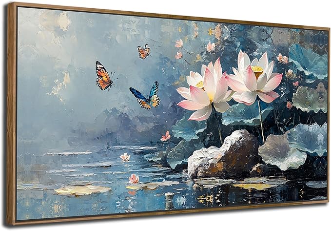 Ardemy Lotus Floral Canvas Wall Art Lrage Framed Pictures Wall Decor Living Room Flower Paintings Artwork for Walls Bedroom Kitchen Dining Room Home Office, 40"x20"