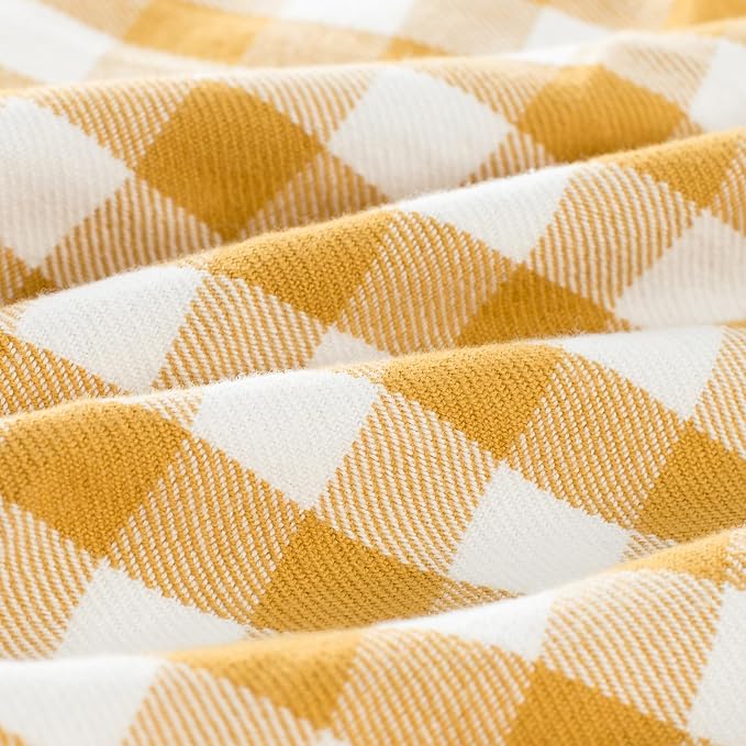 100% Cotton Throw Blanket Plaid Soft Lightweight Cozy Farmhouse Tassels Summer Thin Breathable Throws for Couch Sofa Bed (60" × 80" Yellow)