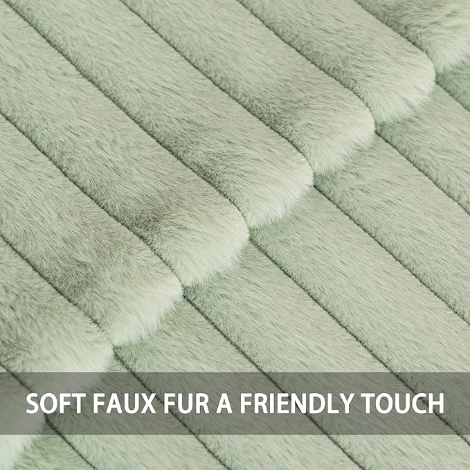 Aegero Pack of 2 Faux Fur Christmas Throw Pillow Covers 20x20 Inch, Soft Plush Striped Neutral Couch Pillow Cover, with Velvet Back Modern Home Decor for Sofa Living Room Couch Bed Sage Green