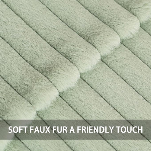 Aegero Pack of 2 Faux Fur Christmas Throw Pillow Covers 12x20 Inch, Soft Plush Striped Neutral Couch Pillow Cover, with Velvet Back Modern Home Decor for Sofa Living Room Couch Bed Sage Green