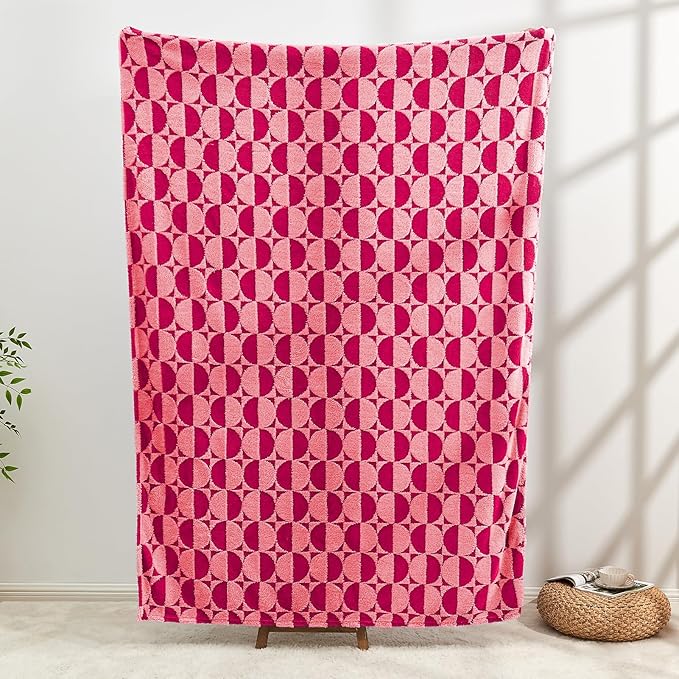 3D Circle Pattern 300 GSM Hot Pink Throw Blanket for Couch - Fleece Picnic Blankets for Women,Warm Spring Throw Blanket, 50x60 Inches