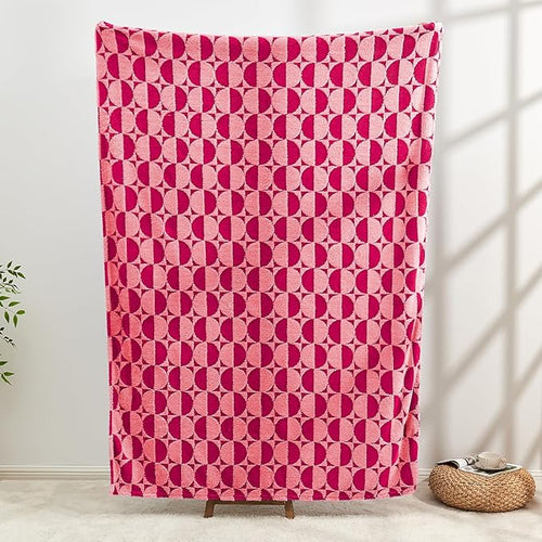 3D Circle Pattern 300 GSM Hot Pink Throw Blanket for Couch - Fleece Picnic Blankets for Women,Warm Spring Throw Blanket, 50x60 Inches