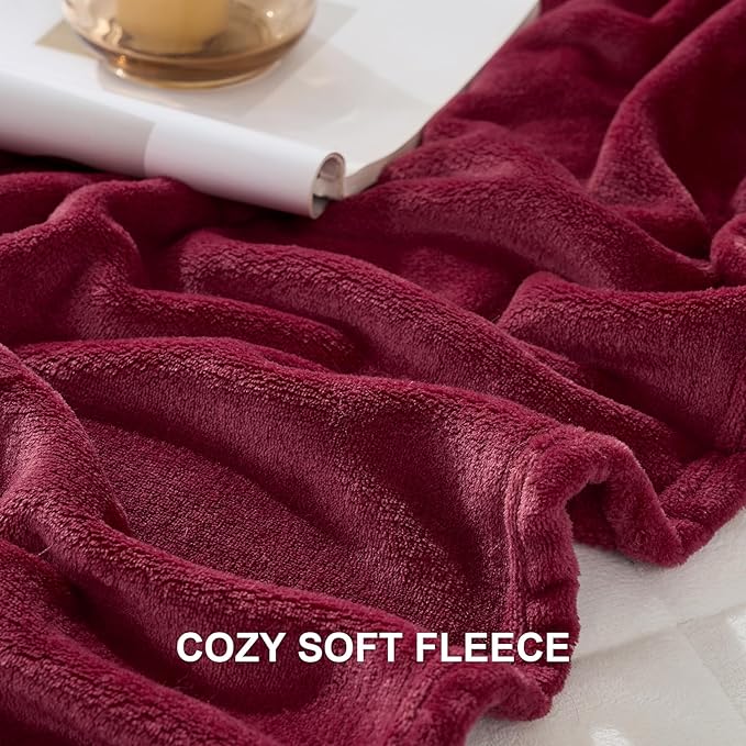 Hansleep Fleece Burgundy Red King Blanket, Flannel Fuzzy Plush Cozy Blanket for All Seasons, Burgundy Red, King 90x108 Inches
