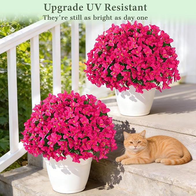 Yastouay 16 Bundles Artificial Flowers for Outdoors, Realistic Bougainvillea Fake Flowers for Outside, UV Resistant Silk Outdoor Faux Plants for Porch Patio Planter Front Door Garden Decor(Hot Pink)