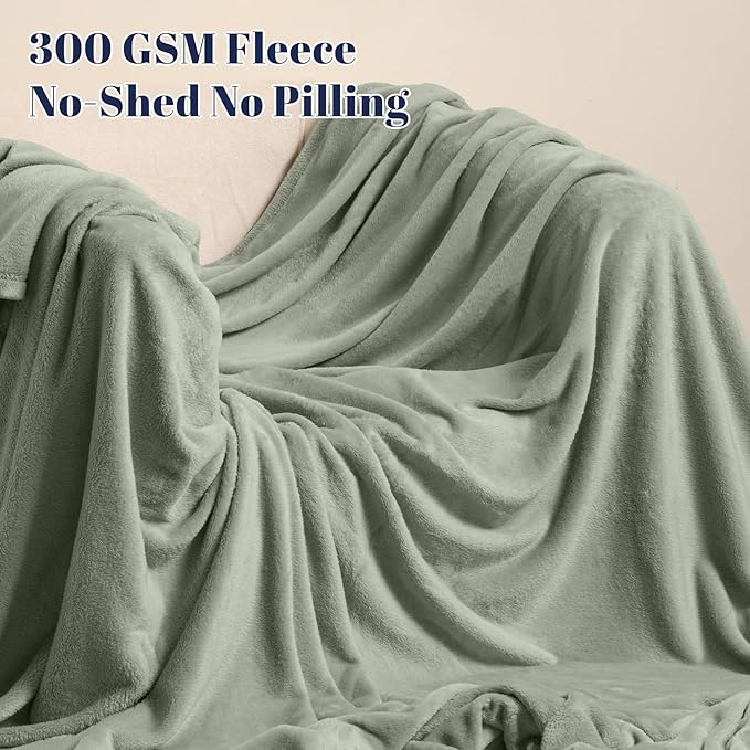 PHF Ultra Soft Fleece Blanket Queen Size, No Shed No Pilling Luxury Plush Cozy 300GSM Lightweight Blanket for Bed, Couch, Chair, Sofa, Perfect Decorations Gifts, 90" x 90", Seagrass