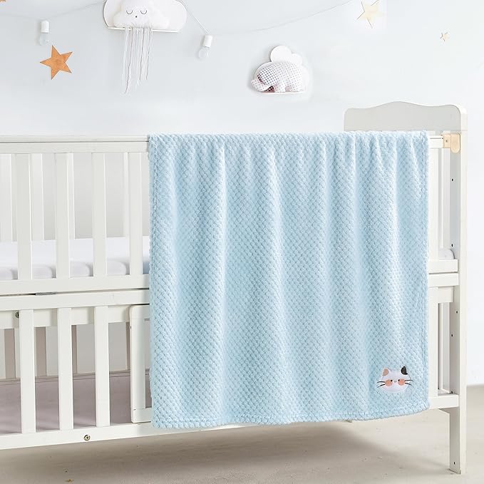 CREVENT 30''X40'' Cute Cozy Fluffy Warm Baby Blanket for Girls Infants Toddlers' Bedding Crib Cot Stroller, Baby Shower Birthday Newborn's Gift Blue- Cat