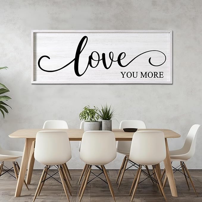 Love You More Decorative Rustic Sign & Plaque Framed Wall Art for Couples, 40''×15'' Vintage Cottagecore Wooden Horizontal Love Quote Home Decor Above Bed for Living Room, Farmhouse Wedding Gift