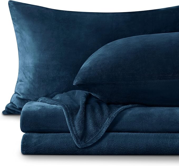 BEDELITE Flannel Sheets Twin Size Navy - Super Soft Fleece Sheets Set Fluffy Extra Plush, 3 Piece(Include Fitted Sheet, Flat Sheet, 1 Pillowcase)
