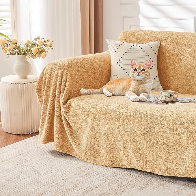 EMME Fluffy Soft Blanket Throw Size - 50"*60" Beige Warm Throw Blankets for Couch, Sofa, Chair, Bed, Camping, Picnic, Travel Lightweight Bed Blanket