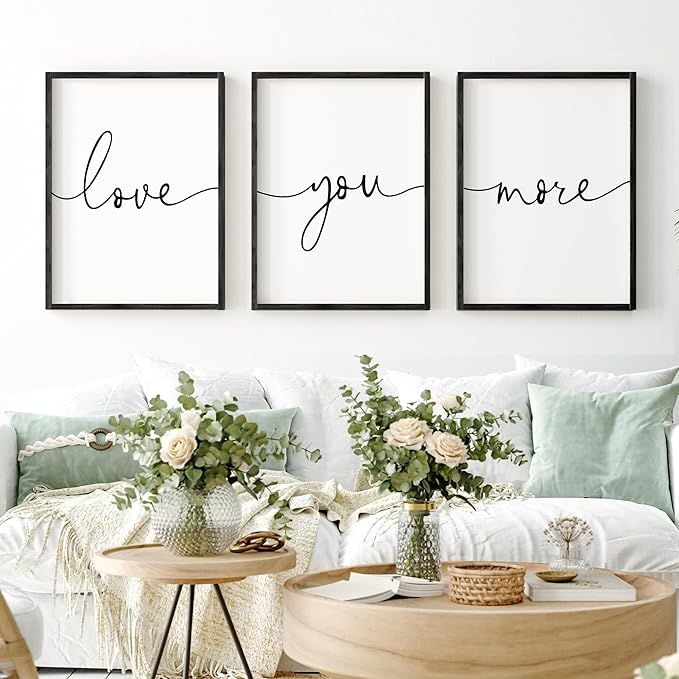 Heiple Love You More Sign Set of 3 Framed Above Bed Wall Decor Farmhouse Bedroom Decor Wood Art Rustic Master Bedroom Essentials Home Wall Decoration (Black, 16"x24")