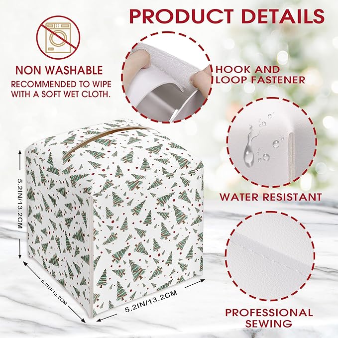 White Christmas Trees Tissue Box Cover Holder, Christmas Leather Tissue Box Cover Square, Xmas Gift Ideas for Family Friends, Bathroom Kitchen Car Office Home Table Decor(5.2 Inches)-B10