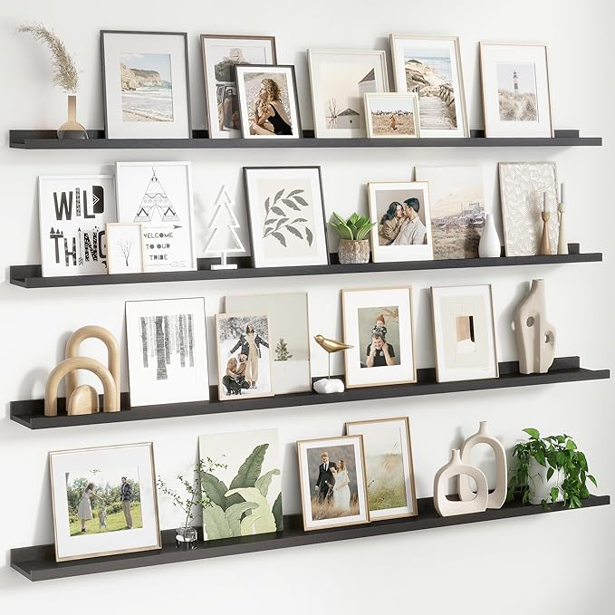 Floating Picture Ledge Shelves for Wall Set of 4, 72 Inch Wall Shelves with Lip Long Large Nursery Book Shelf for Toys Storage Kids Bookshelf Wall Mounted Living Room Bedroom Decor Frames