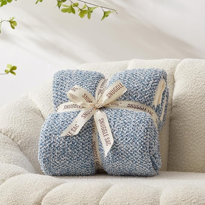 Snuggle Sac Heather Blue Bed Blanket Oversized Twin XL 66x90, Super Soft Warm Blankets for Bed, Living Room, Luxurious Microfiber Blanket Dupes, Heather Blue, 66x90
