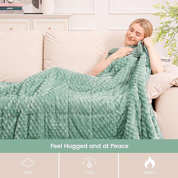 Super Fuzzy Soft Fleece Sherpa Weighted Blanket 15 lbs for Adults, 3D Imitation Turtle Shell Luxury Weighted Throw for Better Sleep, Dual Sided Cozy Heavy Blankets for Couch Bed, Sage Green, 60" x 80"