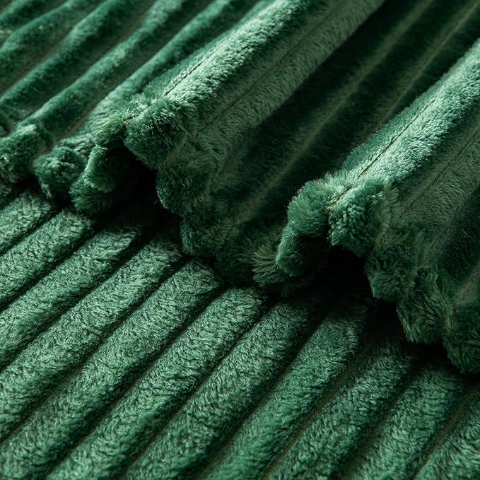 MIULEE Fleece Throw Blanket for Couch 300GSM Super Soft Lightweight Plush Striped, Dark Green Warm Cozy Breathable Ribbed Blanket for Bed/Sofa, Throw Size 50"x60"