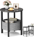 Vagusicc Small Round Side Table End Table, Tall Accent Table with Storage Basket, Set of 2 Half Round Table Half Moon Tables, Coffee Bedside Table Modern Nightstand for Living Room Bedroom Gray Walnut