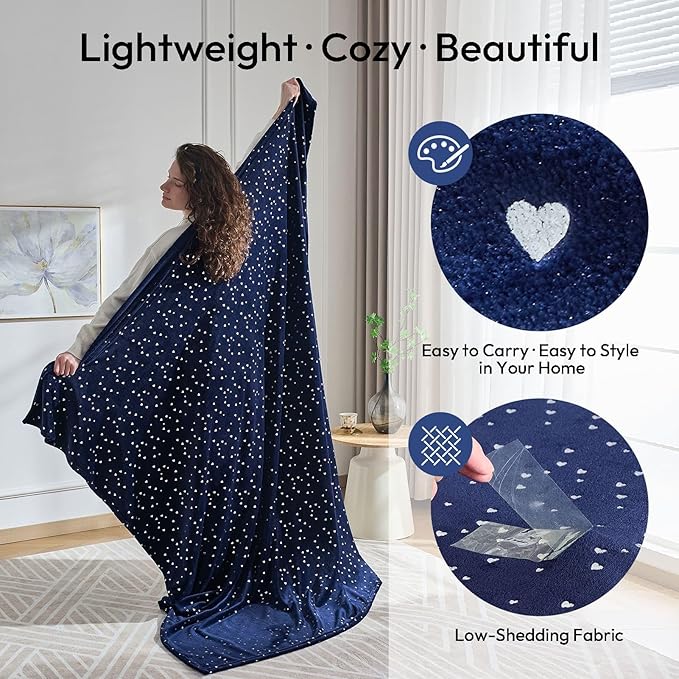 NANPIPER Fleece Blanket Heart Foil Print, Ultra Soft Lightweight Microfiber, All Season Premium Fluffy Throw for Sofa/Couch, 50"x65" Navy Blue
