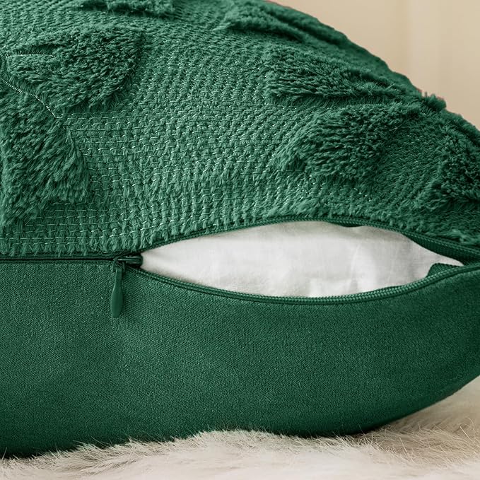 MIULEE Dark Green Bow Pillow Covers Coquette Room Decor Aesthetic Set of 2 Decorative Cute Girl Soft Plush Faux Pillowcase for Preppy Room Decor Bedroom Couch,18x18 Inch