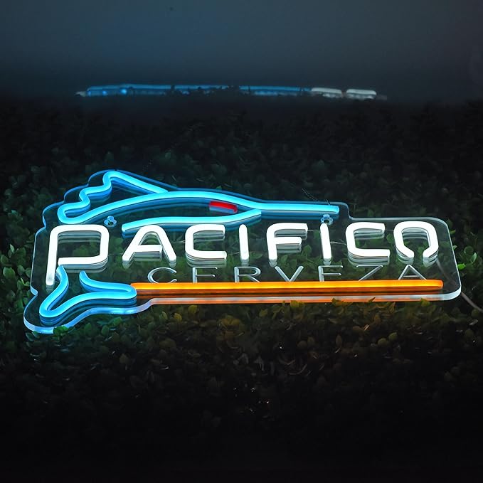 Pacific Neon Sign Beer Bar Cerveza Swordfish Art Man Cave Neon Light with Dimmable Switch LED Neon Signs for Bedroom Home Room Wall Artwork Decor