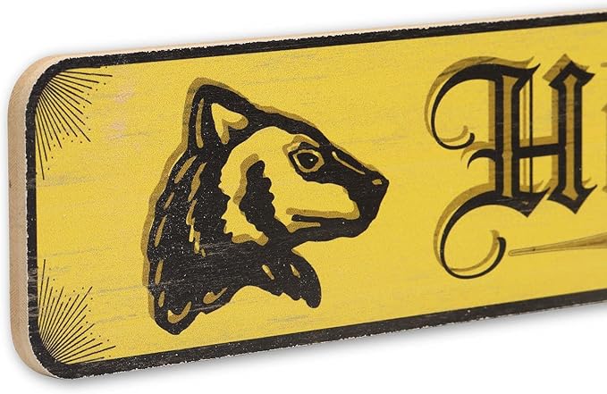 Harry Potter Hufflepuff Horizontal Wood Wall Decor - Vintage Hufflepuff Sign for Bedroom or Movie Room