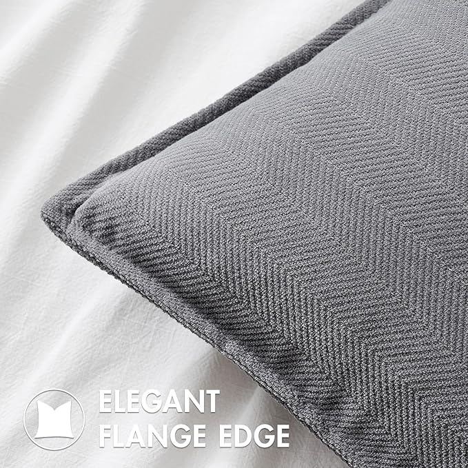 MIULEE Pack of 2 Grey Decorative Pillow Covers 24x24 Inch Soft Chenille Luxurious Couch Throw Pillows Farmhouse Cushion Covers Euro Shams with Elegant Design for Sofa Bedroom Living Room Home Decor