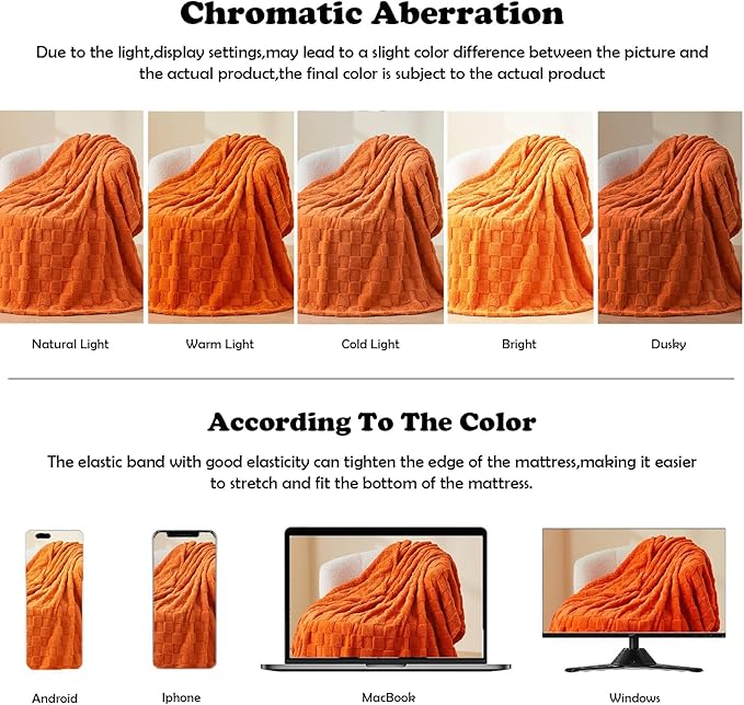 NEWCOSPLAY Super Soft King Blanket Orange Premium Silky Flannel Fleece 3D Checkered Lightweight Bed Blanket All Season Use (Orange Checkered, King(90"x110"))