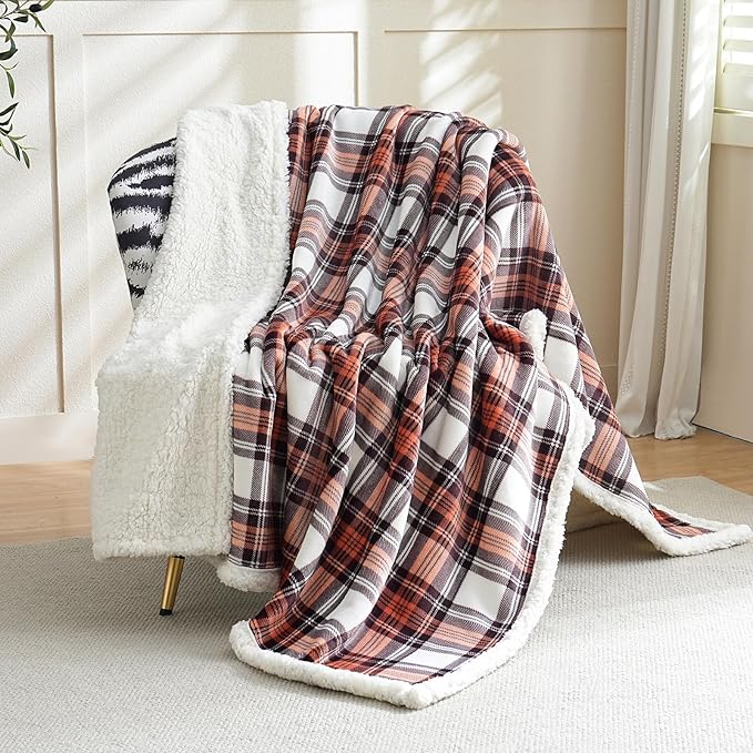 Sherpa Fleece Throw Blanket for Couch, Fluffy Plush Warm Fuzzy Blanket for Women and Men, Cozy Thick Soft Twin Blanket for Bed (Orange-2, 80"*90")
