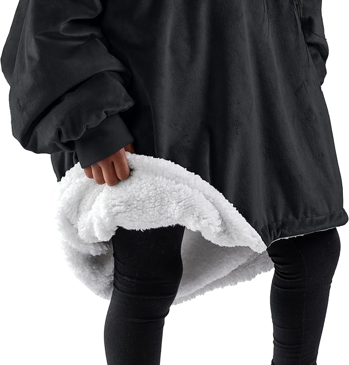 Bare Home Wearable Blanket Hoodie - Soft Plush Sherpa - Warm and Cozy - Oversized Wearable Blanket - Adult & Kid Sizes