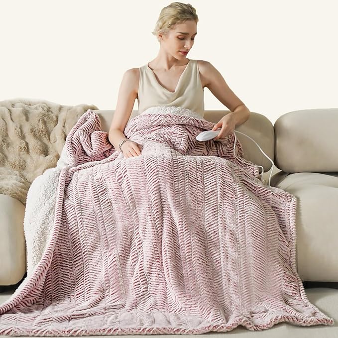 Heated Blanket Electric Blanket 50" x 60" - Cozy Soft Heated Throw with 5 Heating Levels & 3 Hours Auto Off,Machine Washable,ETL & FCC Certification(Frosty Pink)