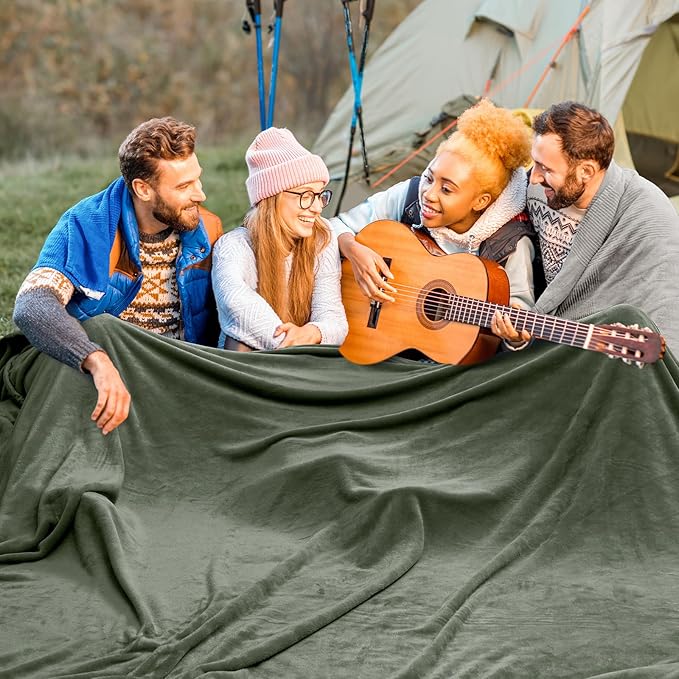 PHF Oversized King Big Fleece Blanket 120"x120", No Shed No Pilling Extra Large Soft Blanket, Giant 10'x 10' Lightweight for Bed, Sofa Travel and Camping, Suitable for All Season, Olive Green