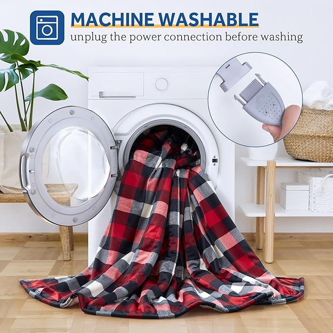 Sealy Electric Heated Throw, Plaid Lightweight Blanket for Sofa, Couch, Bed, Double Side Super Soft Luxurious Plush (Red, Queen Size 84" x 90")