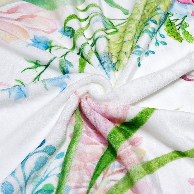 Hummingbird Throw Blanket Floral Flower Throw Blanket Spring Colorful Flannel Fleece Throw Blankets Gifts for Women Children Soft Cozy Plush Throw Blankets 50" x 60"