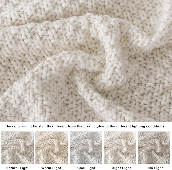 WDCOZY Chunky Cable Knit Throw Blanket Super Soft Warm Knitted Throw Blanket for Couch, Sofa, Chair, Bed Lightweight Breathable Cozy Comfortable Home Decorative Ivory Cream White 50x60 Inches