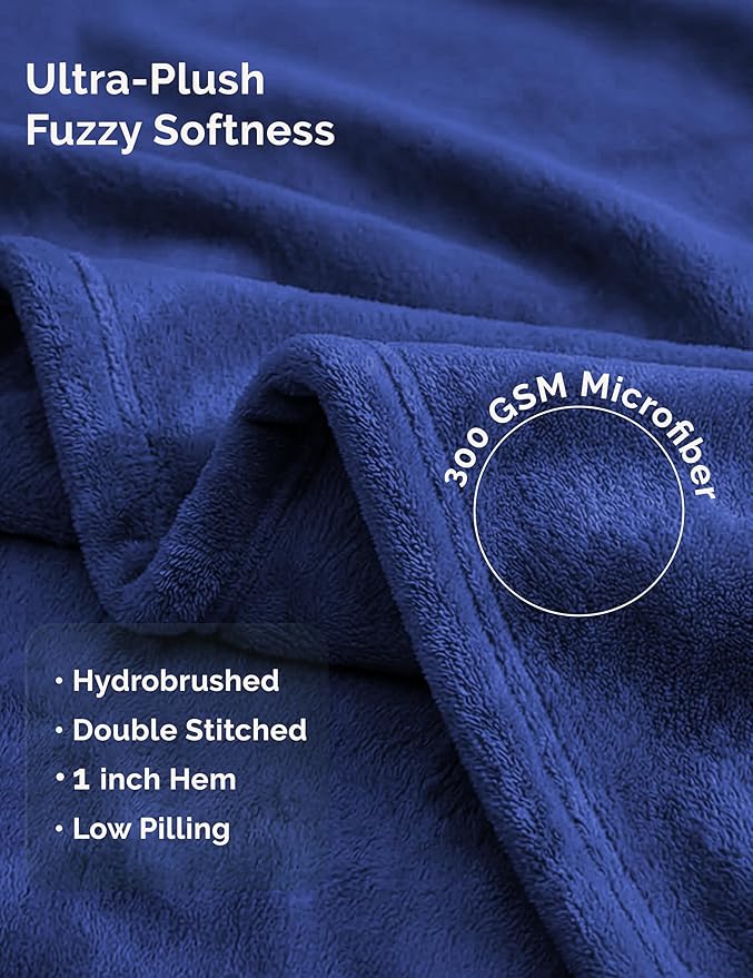 Casa Platino Fleece Throw Blankets – 300 GSM Navy Blue – Soft Cozy Warm Holiday Throws for Winter, Fuzzy Plush Elegant Gifts for Kids, Men & Women - Ideal for Couch, Sofa, Chair or Bed - 50x60 Inch