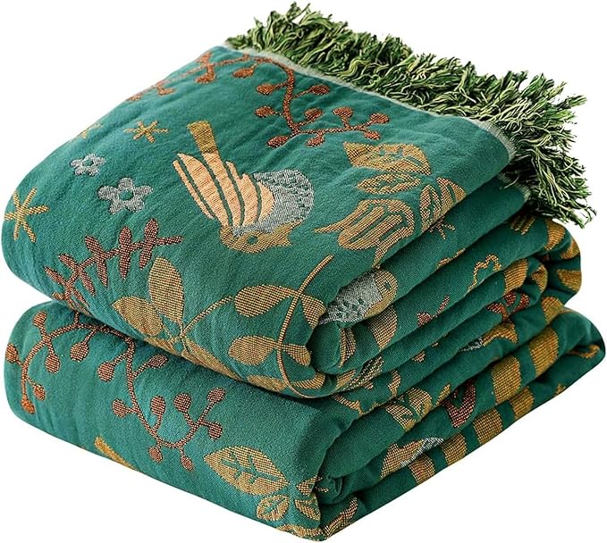 Boho Throw Blanket 60"x80", Soft Cozy 100% Cotton Blanket for Bed, Spring Blankets with Floral Bird Farmhouse Decor Breathable Lightweight King Size All Season