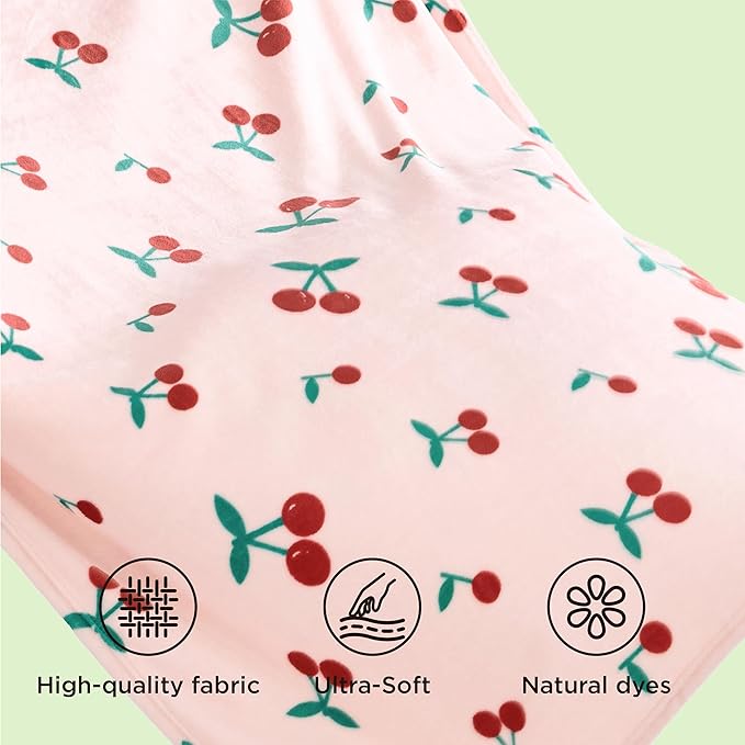 Bedsure Cute Cherry Throw Blanket - Soft Fleece Cherry Decor Throw for Girls Boys Teens Kids as Gifts, GentleSoft Aesthetic Cozy Fuzzy Fruit Pattern Blankets for Couch Sofa Bed Camping, 50x60